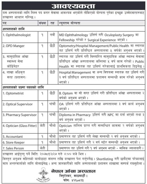 vacancy Nepal eye hospital