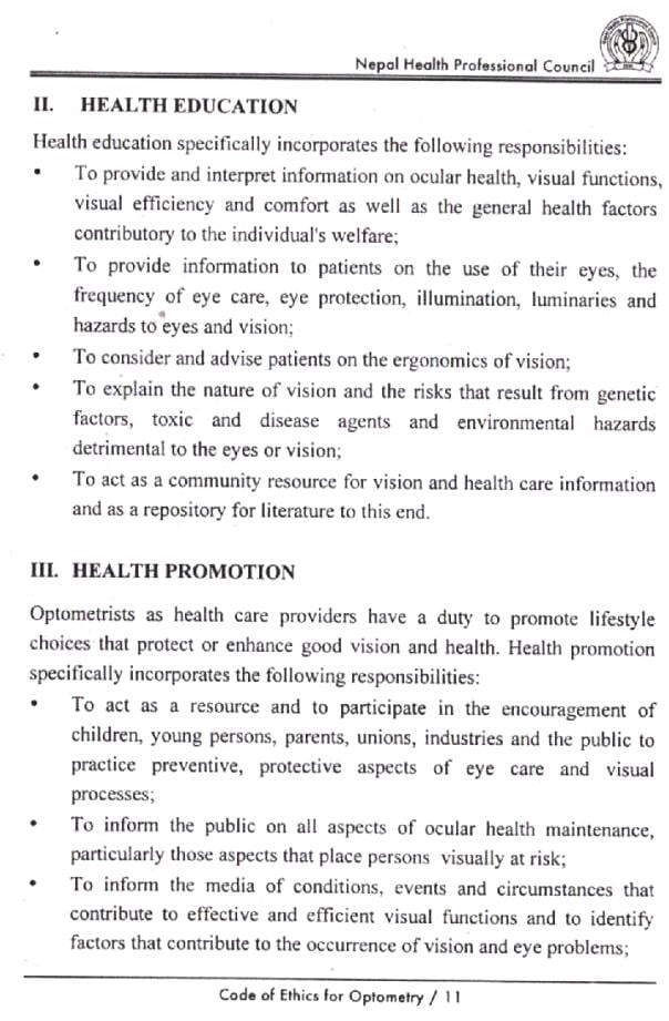 Scanned copy of Optometrist code of ethics NHPC