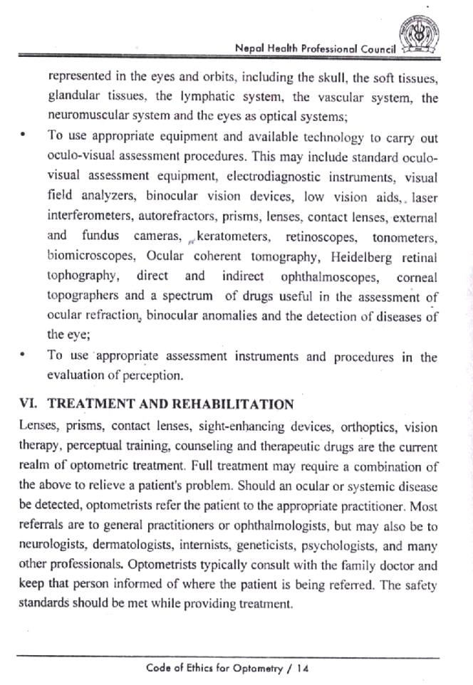 Scanned copy of Optometrist code of ethics NHPC