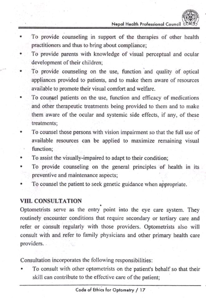 Scanned copy of Optometrist code of ethics NHPC