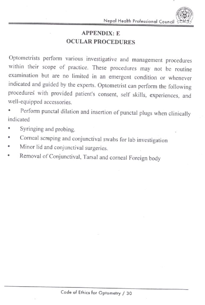 Scanned copy of Optometrist code of ethics NHPC