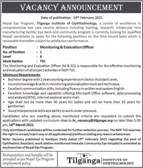 monitoring and evaluation vacancy