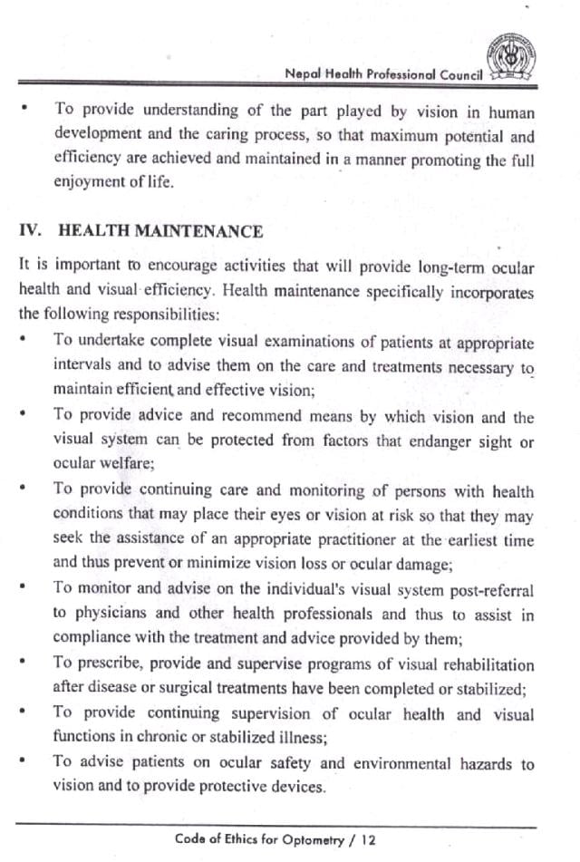 Scanned copy of Optometrist code of ethics NHPC