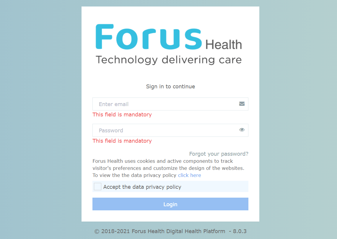 login page for telemedicine service