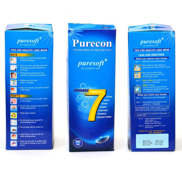 Purecon Lens Solution packaging vials