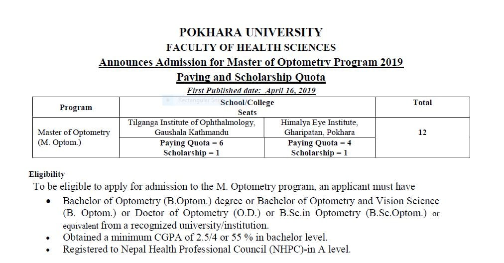 Pokhara university admission notice