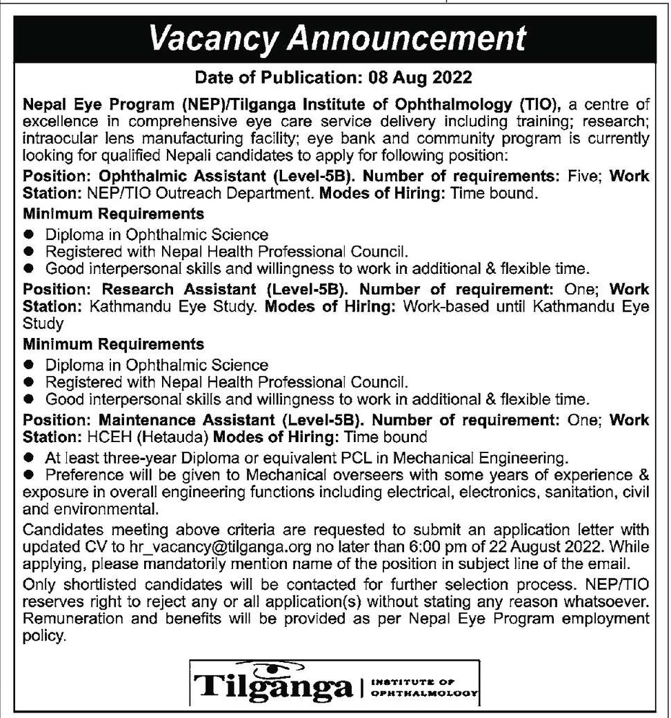 tilganga vacancy